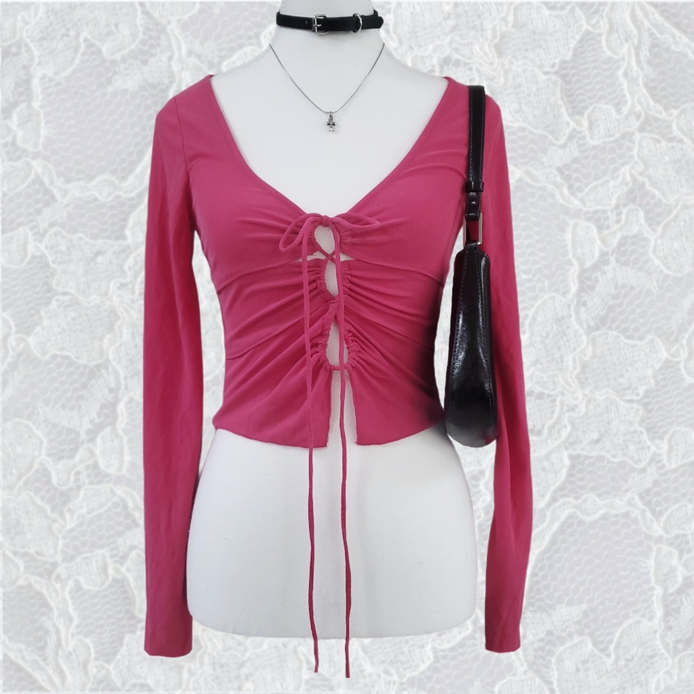 Urban Outfitters Pink Elena Drawstring Cutout Top XS